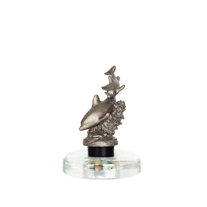 Mother and Calf Dolphin Bottle Stopper with Custom Glass Stand