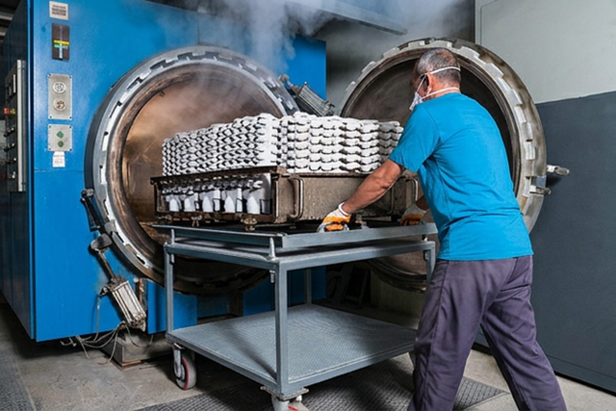 Wax being removed from the ceramic shell in an autoclave, Gerra atelier